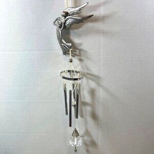 VTG Pewter PEACE Angel Figure Holding The World in Her Hands Hanging Wind Chimes
